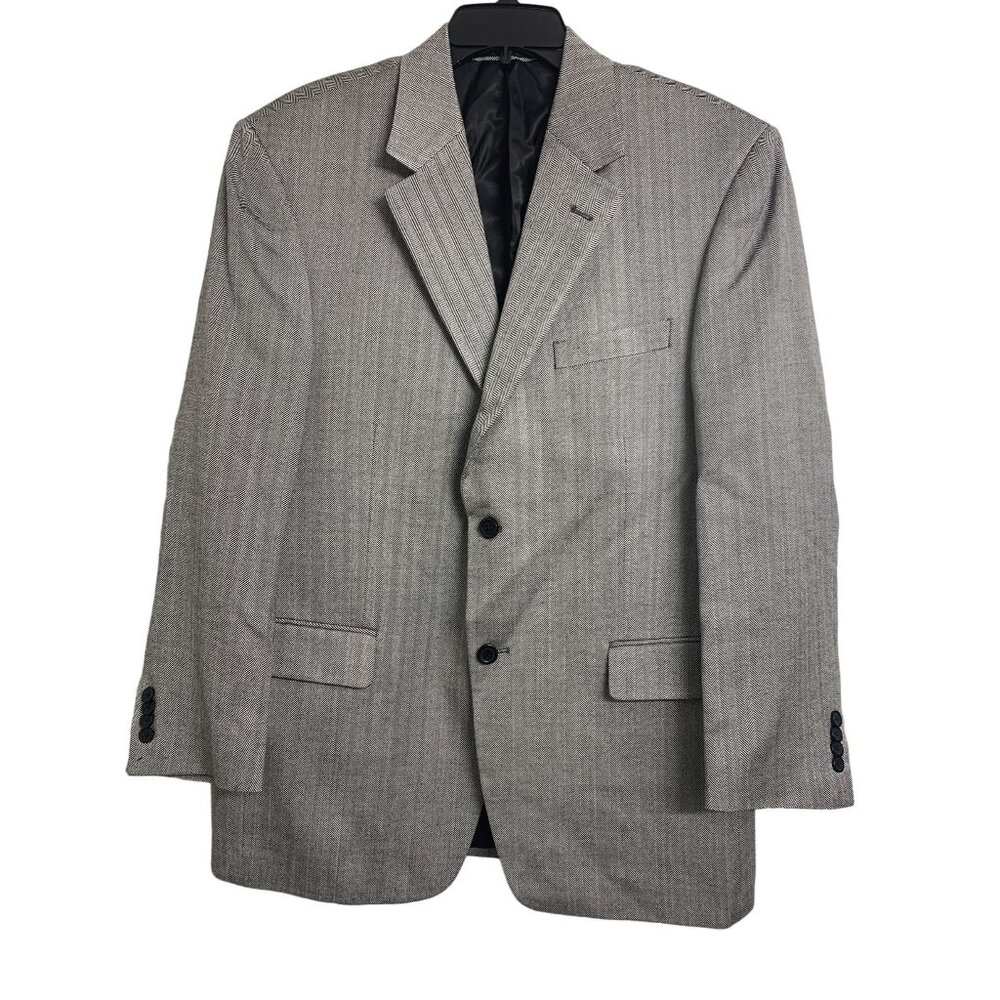 Gianfranco Ruffini Gray Chevron‎ Silk 2 Btn Blazer Jacket Size 40R Italy